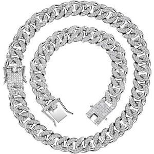 2 Pieces Cuban Link Chain for Women Cuban Necklace Bracelet Heavy
